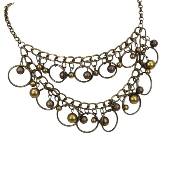 Ronaldo Brass Hoop Bead Necklace French Wire Earrings Set - Picture 3 of 9